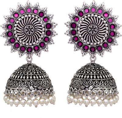 V L IMPEX Sun Shape Lightweight Meena Work Silver Plating Oxidised Jhumki Jhumka Earring For Women Brass Jhumki Earring