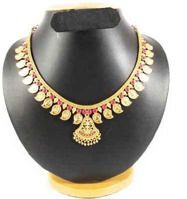 AFJ GOLD One Gram Micro Gold Plated Traditional Trendy Designer Kemp Stone Necklace Ruby Gold-plated Plated Copper Necklace