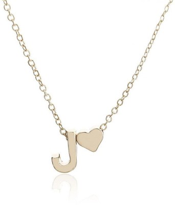 Maverick Niche Maverick Alphabet 'J' Initial Letter & Tiny Heart Pendant Locket Chain; Stylish and Gorgeous Double Pendant n Cute Heart; Necklace Gift For Girls Women On Birthday Anniversary Valentine Occasions (Gold) Metal, Alloy Pendant Set