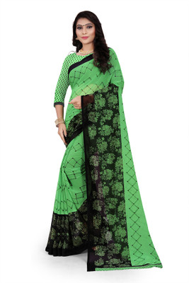 RUNAYA NX Floral Print Bollywood Georgette Saree(Green)