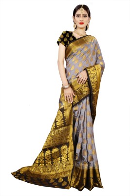 neeah Embellished Kanjivaram Jacquard, Art Silk Saree(Grey)