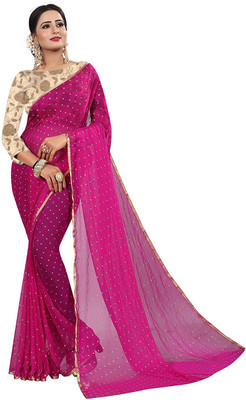 Stylish Sarees Embellished Bollywood Chiffon Saree(Pink)