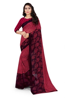 RUNAYA NX Floral Print Bollywood Georgette Saree(Maroon)