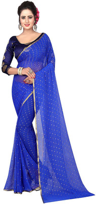 MINE CHOICE Embellished Daily Wear Chiffon Saree(Blue)