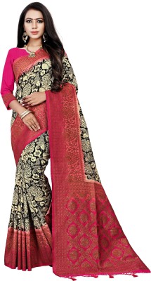 Kalaa Varsha Self Design, Woven Banarasi Silk Blend Saree(Pink)