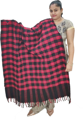 KAVIM Wool Checkered Women Shawl(Red)