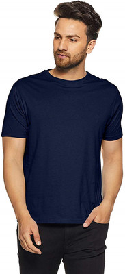 LazyChunks Solid Men Round Neck Blue T-Shirt