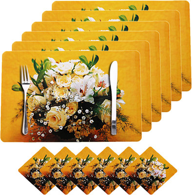 KUBER INDUSTRIES Rectangular Pack of 6 Table Placemat(Yellow, PVC)