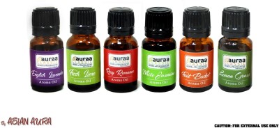 Asian Aura Aroma Oil Fragrances Set, English Lavender, Rosy Romance, Fruit Basket, Fresh Lime, White Jasmine, Lemon Grass Aroma Oil(6 x 1.67 ml)