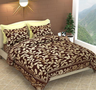 Skytex 260 TC Velvet King Self Design Flat Bedsheet(Pack of 1, Brown)