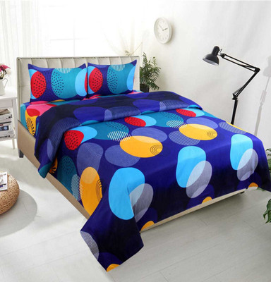 Megamall 144 TC Microfiber Double Printed Flat Bedsheet(Pack of 1, Blue)