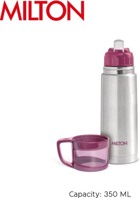 MILTON Thermosteel Glassy Drinking Cup Lid, 350 Ml, Pink 350 ml Flask(Pack of 1, Pink, Steel)