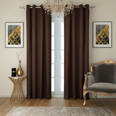 SWAYAM 228 cm (7 ft) Silk Blackout Long Door Curtain Single Curtain(Solid, Brown)
