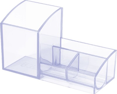 OMEGA 4 Compartments Plastic Pen/Pencil Holder - Elite Clear Colour(Clear)