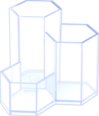 OMEGA 3 Compartments Plastic 1705 Pen/Pencil Holder - Hexa Clear Use for Holds Pens, Markers, Staplers and More(Clear)