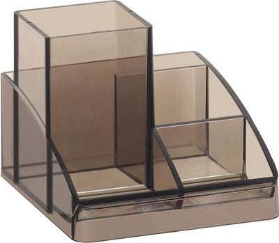 OMEGA 4 Compartments Plastic 1707 Pen/Pencil Holder - Platinum Smoky Holds Pens, Markers, Staplers and More(Smoky)