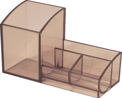 OMEGA 4 Compartments Plastic Pen/Pencil Holder - Elite Smoky Grey Colour(Smoky Grey)