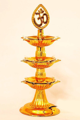 Lilypin 3 Layer Electric Gold LED Bulb Lights Diya/Deep Copper Table Diya(Height: 6 inch)