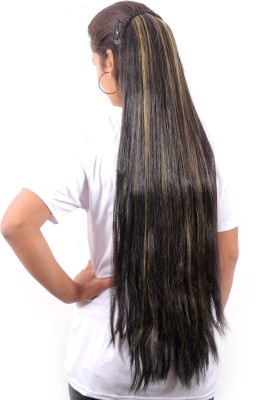 Honbon Women's Synthetic Fiber Material Straight Long Simple and Sober  Wig; 26-30 Inches (Black with Highlights) Hair Extension