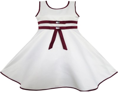 Wow princess Girls Midi/Knee Length Casual Dress(White, Sleeveless)