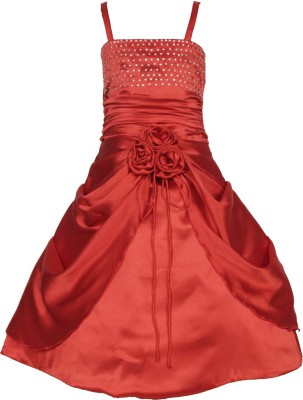 Wow princess Girls Maxi/Full Length Festive/Wedding Dress(Red, Sleeveless)