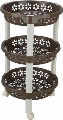 Randal Multipurpose Use ( 3 Layer - Round ) Storage Trolley With Wheels Heavy Duty Plastic ( Brown ) Plastic Kitchen Trolley(DIY(Do-It-Yourself))