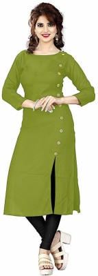 HAVIYA Women Self Design Frontslit Kurta(Green)