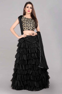 Fabcartz Embroidered Semi Stitched Lehenga Choli(Black)