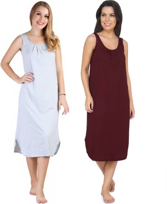 Blazon Women Nighty(Silver, Maroon)