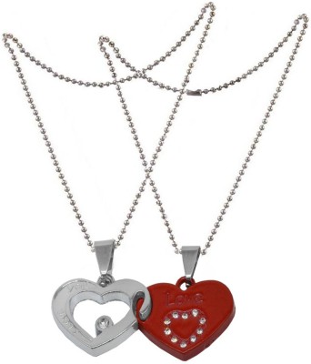 Sullery Valentine Gift His And Her Broken Heart I Love You Couple Locket With 2 Chain  Rhodium Zinc, Alloy Pendant Set