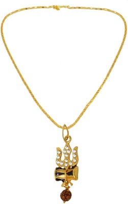 Shiv Jagdamba Religious Jewelry Cubic Zirconium Crystal Trishul Damaru Rudraksha Locket With Chain Gold-plated Brass, Crystal, Wood Pendant