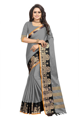 Hensi sarees shop Self Design Patola Jacquard, Art Silk Saree(Grey)