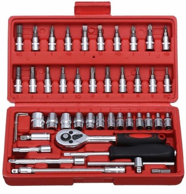 Shdav High Quality 46pcs 1/4-Inch Socket Set Tool Ratchet Torque Wrench Combo Tools Kit Car Repair Tools Set Socket Set (Pack of 46) Combination Screwdriver(Pack of 46)