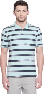 Byford by Pantaloons Striped Men Polo Neck Green T-Shirt