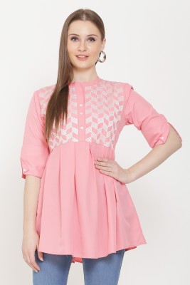 Avyanna Casual Regular Sleeve Self Design Women Pink Top