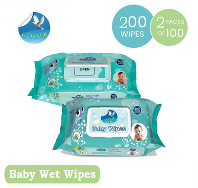 GLIDER Baby Wet Wipes with Lid/Flip-top(100 Wipes) - Pack of 2(200 Wipes)
