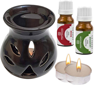 PEEPRESION Rose, Jasmine Diffuser Set PPS-CerDiff_2TL_RS-JAS_Black(5 x 4 ml)