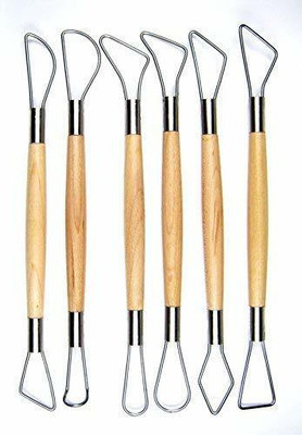 Offimart 6 Pcs Wooden Clay Tools with Double Sided Crafting Sculpting Modelling Pottery Ends
