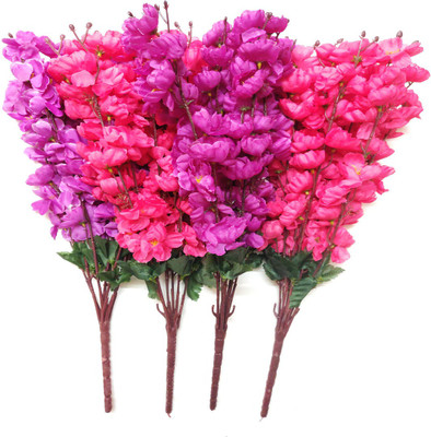 artificial hub ARTIFICIAL ORCHID FLOWER Pink, Purple Orchids Artificial Flower(22 inch, Pack of 4, Flower Bunch)