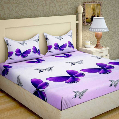 M V TRADING CO 144 TC Microfiber Double 3D Printed Flat Bedsheet(Pack of 1, Multicolor)