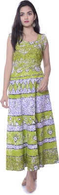 RAJDEVI JAIPUR PRINTS Women Gown Green, Blue Dress