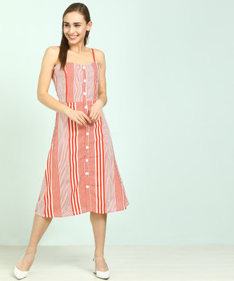 Tokyo Talkies Women A-line Red, White Below Knee Dress