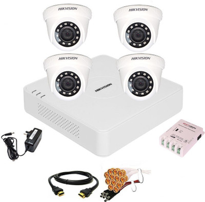 Spotvision 4 Channel Power Supply,Hikvision 4 Channel HD DVR 1080p 1Pcs,Indoor Camera 2 MP 4Pcs,combo set Security Camera(4 Channel)