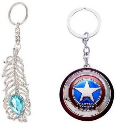 ZYZTA Combo of Oh My God Stone Studded key chain And Captain America Metal Shield Key Chain