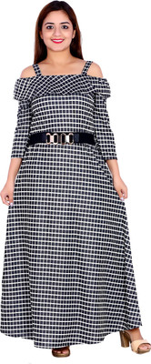 FASHION FLY Girls Maxi/Full Length Casual Dress(Multicolor, 3/4 Sleeve)