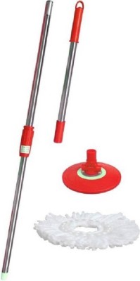 ROBMOB ® Mop Stick , Mop Rod 360 Degree Rotating With 1 Refill Wet & Dry Mop  (Red) String Mop(Red)