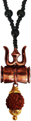 rich & famous Copper-plated Shiv Kavach Rudraksha Trishul Damru Locket With Black Onyx Beads Mala Onyx Alloy, Stone Pendant