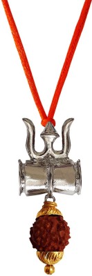 rich & famous Silver-plated Shiv Kavach Rudraksha Trishul Damru Locket With Red Dori Alloy, Wood Pendant