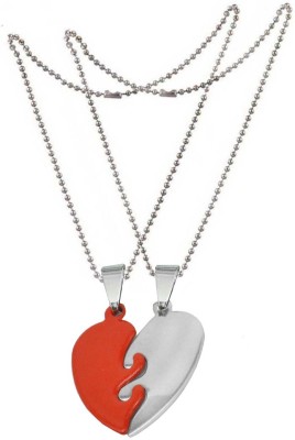 Sullery Valentine Gift His And Her Broken Heart Couple Locket With 2 Chain  Rhodium Zinc, Alloy Pendant Set