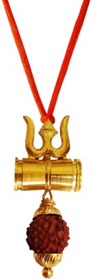 rich & famous Gold-plated Shiv Kavach Rudraksha Trishul Damru Locket With Red Dori Alloy, Wood Pendant